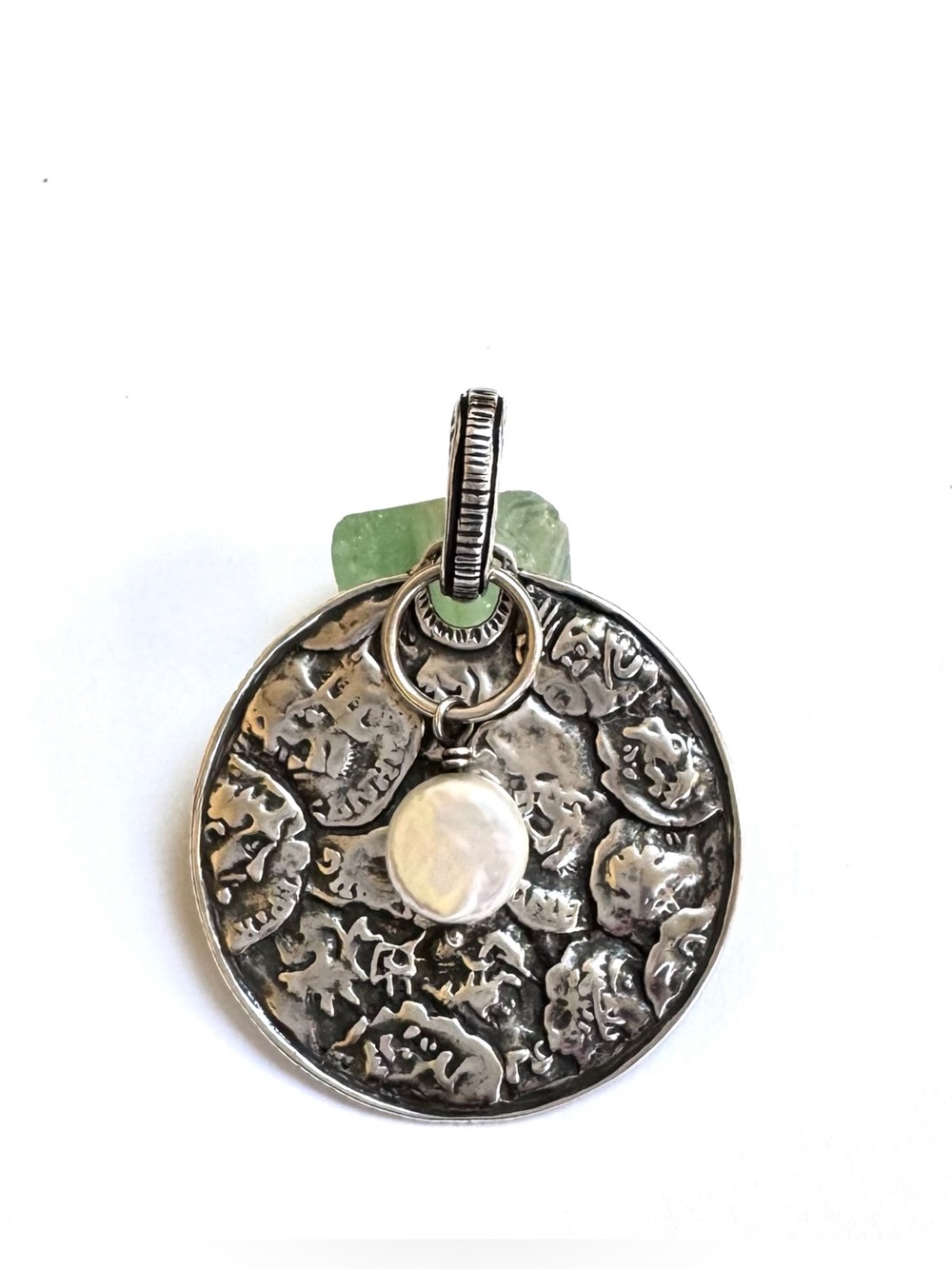 SILPADA Pendant ONLY Coin Pearl S1955 Sterling Silver 2” Etched Disc V.GOOD COND